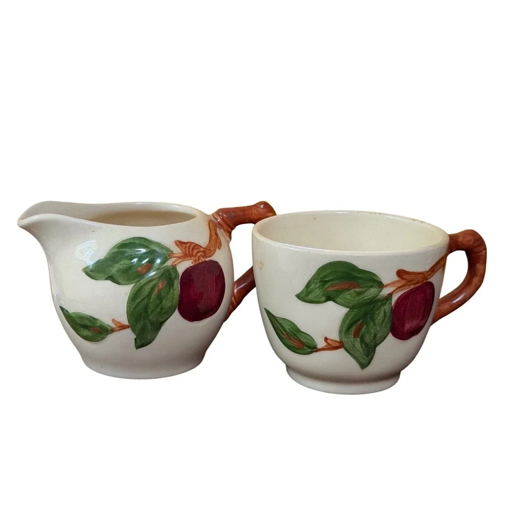 Franciscan Apple Creamer and Sugar Bowl Set Vintage California Earthenware